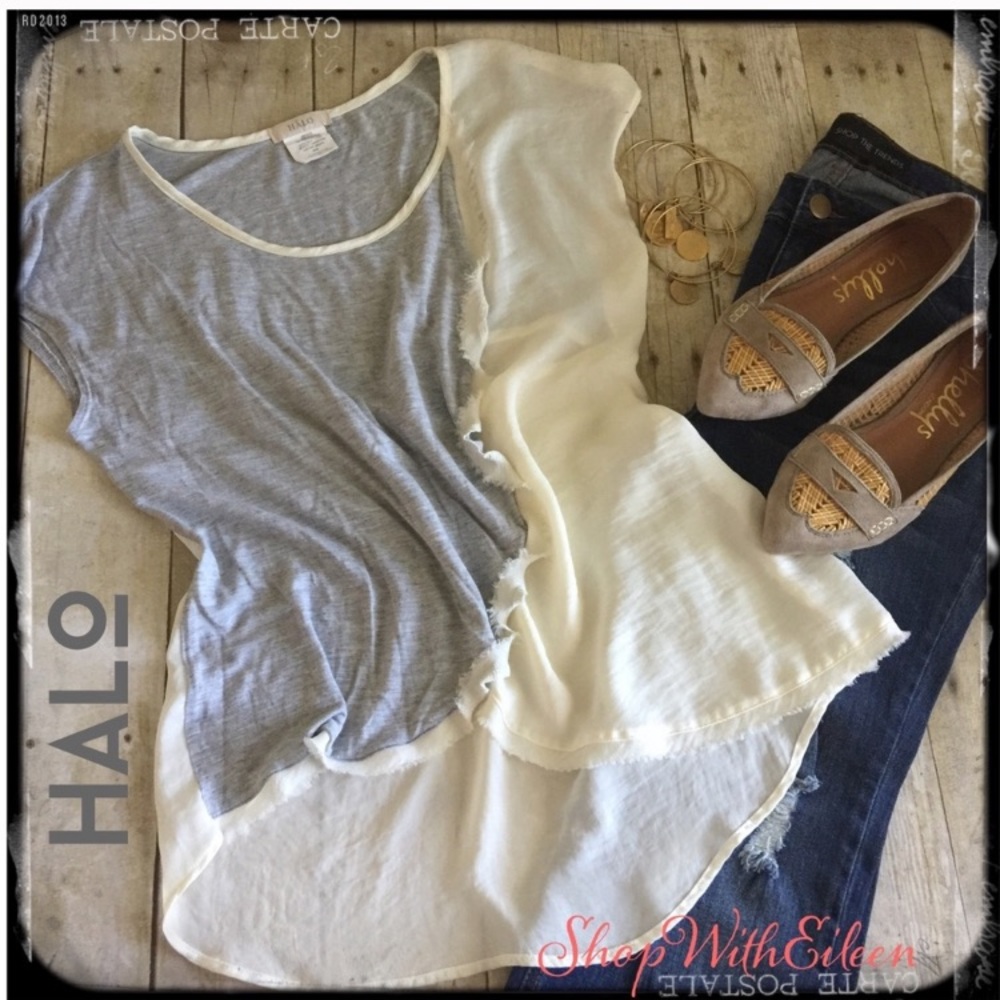 HALO High Low Cross Over Color Block Cut Outs Surplus Top